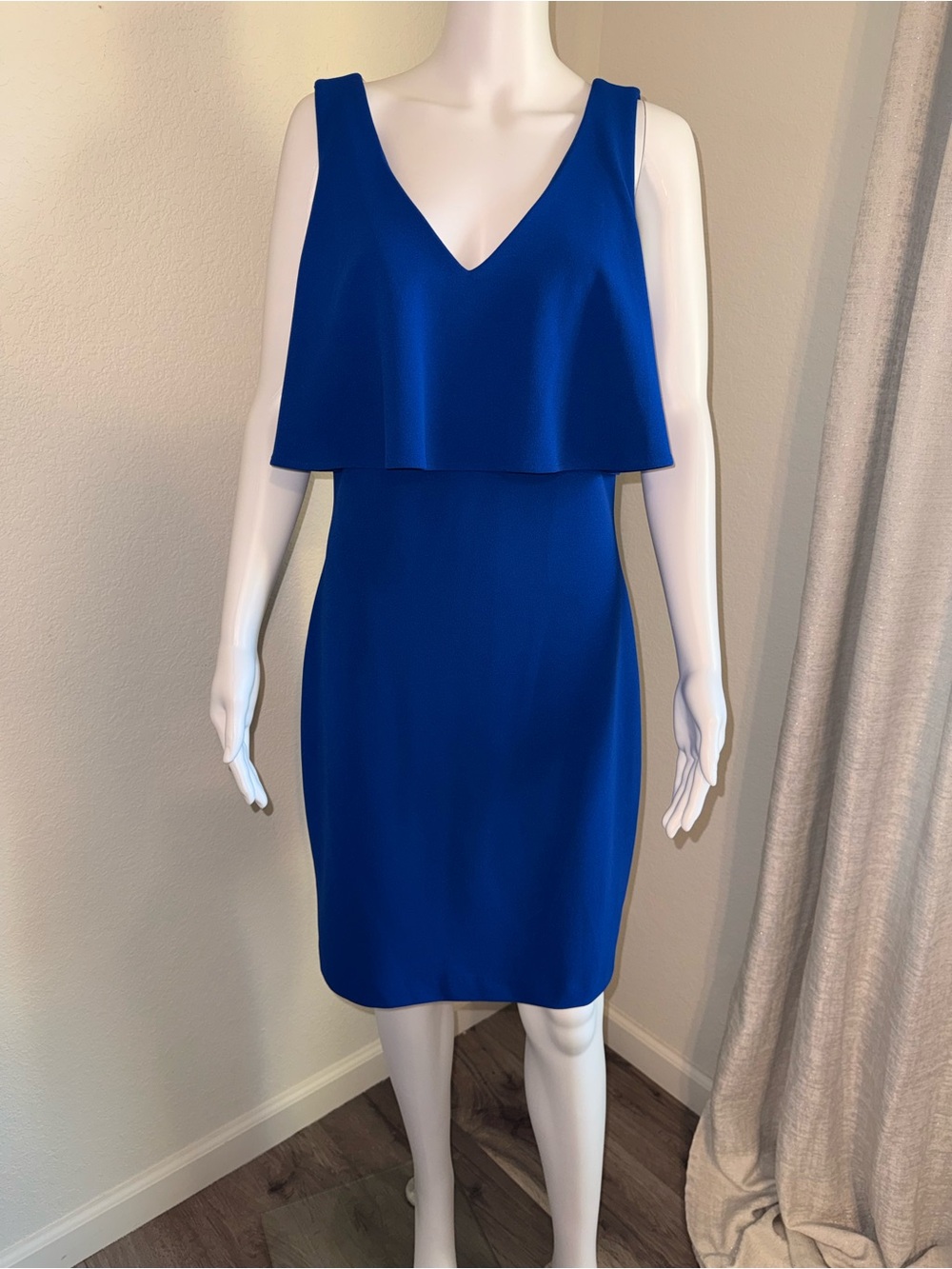 Badgley Mischka Cobalt Blue V-Neck Midi Sheath Dress size 10 NWT